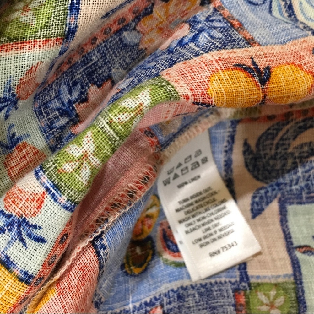 C&C California top patchwork Print 100% Linen Blue Pink women 1X New - Picture 3 of 5